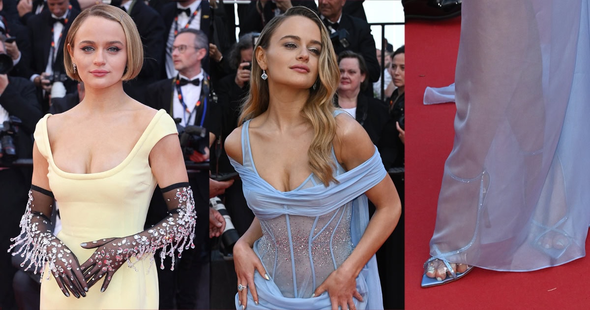 joey king white dress blue bow For Her Cannes 2024 Debut, Joey King Was Part Glamazon And Part Ice Princess In A Powder Blue Gown