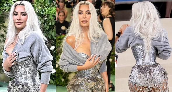 Jaw-Dropping Fashion: Kim Kardashian Turns Heads in Silver Maison Margiela Extreme Corset Gown at 2024 Met Gala