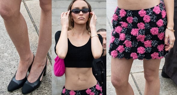 Floral and Fabulous: Lily-Rose Depp Flaunts Toned Abs in Black Crop Top and Flower-Printed Mini Skirt at Chanel Cruise 2024-2025 Show