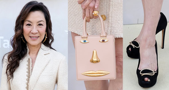 Toe-Curling Moment: Michelle Yeoh Looks Uncomfortable in Sergio Rossi Peep Toe Pumps and Schiaparelli Tweed Skirt Suit at 2024 Gold Gala