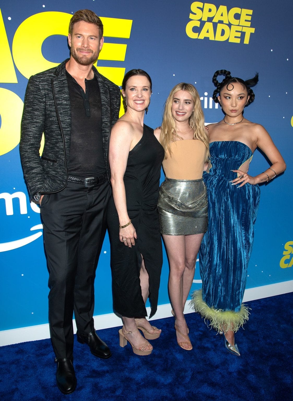 Emma Roberts Embraces Futuristic Fashion in Two-Toned Versace Mini Dress and Clear Gianvito Rossi Sandals at Space Cadet Premiere