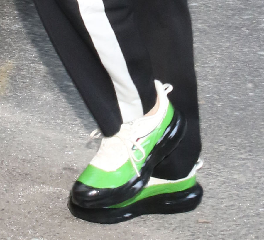 Cate Blanchett's Volo Colville x Diadora sneakers feature a white upper with double-dipped green and black trims