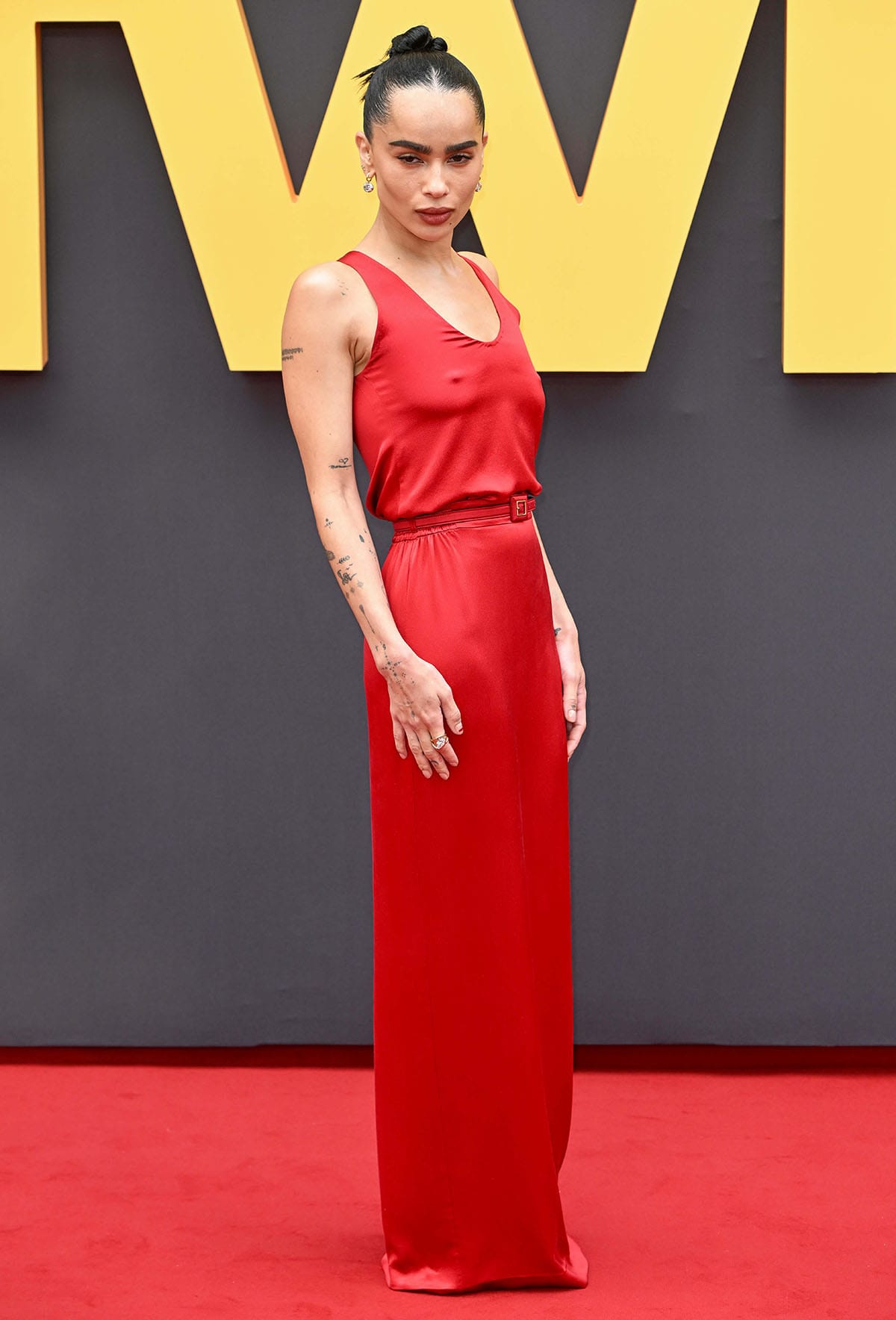 Zoë Kravitz graces the Mexico premiere of Blink Twice in a red Saint Laurent sleeveless top and a matching maxi skirt