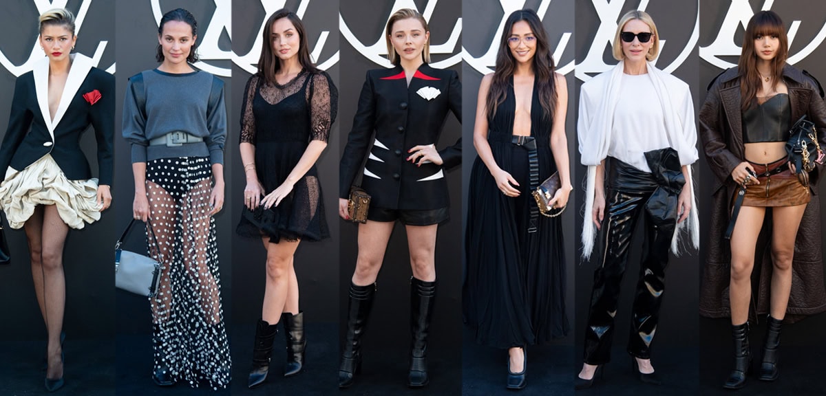 Celebrities, including Zendaya, Alicia Vikander, Ana de Armas, Chloë Grace Moretz, Shay Mitchell, Cate Blanchett, and Lisa, grace the Louis Vuitton Paris Fashion Week Spring/Summer 2025 fashion presentation
