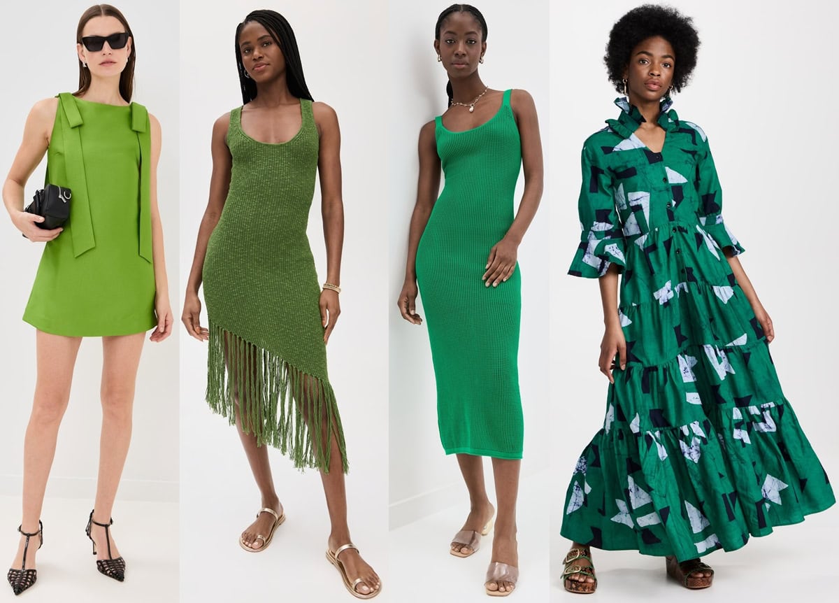 From sleek sandals to statement heels, these models showcase the best shoe choices for styling green dresses effortlessly