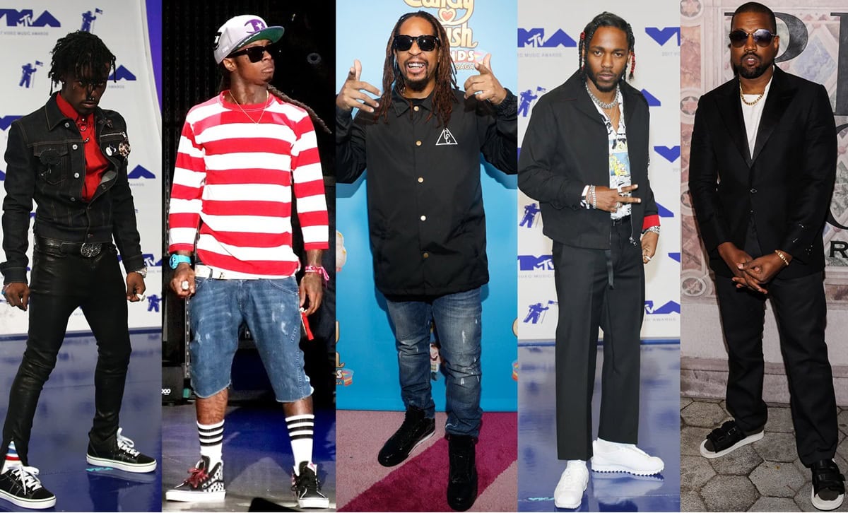 Rappers Lil Uzi Vert, Lil Wayne, Lil Jon, Kendrick Lamar, and Kanye West may vary in stature, but their bold sneaker choices—from high-top streetwear staples to luxury designer kicks—prove that style speaks louder than size