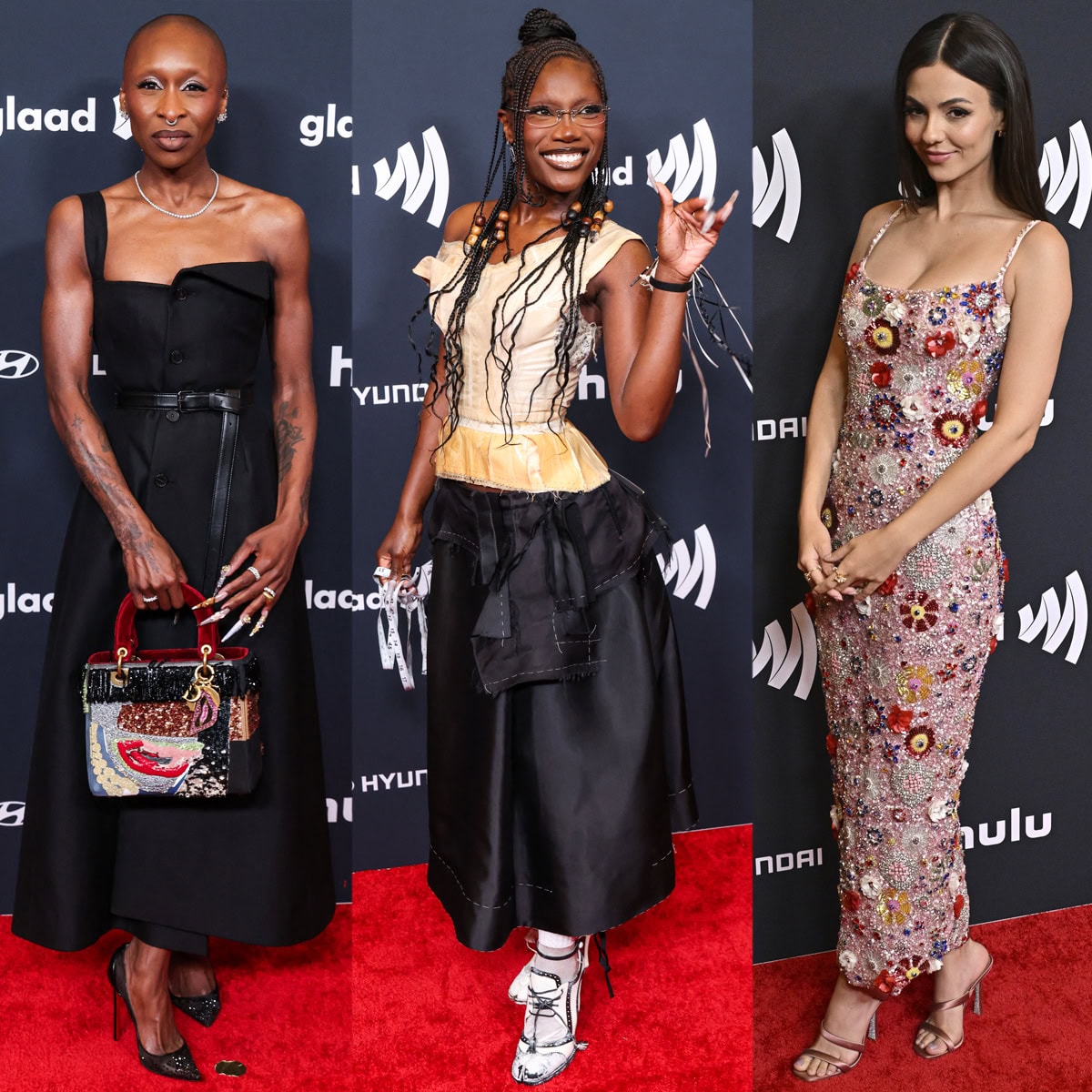 Cynthia Erivo, Doechii, and Victoria Justice arrive at the GLAAD Media Awards 2025 red carpet in stunning heels and dresses