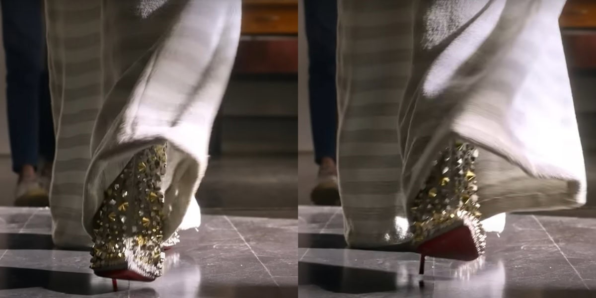 Blake Lively opens the Another Simple Favor trailer in Christian Louboutin’s dazzling “So Full Kate” boots, featuring silver glitter, stud embellishments, and signature red soles