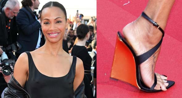 Zoe Saldana Towers in Saint Laurent Wedges and Moto Jacket at the 2025 Cannes Film Festival