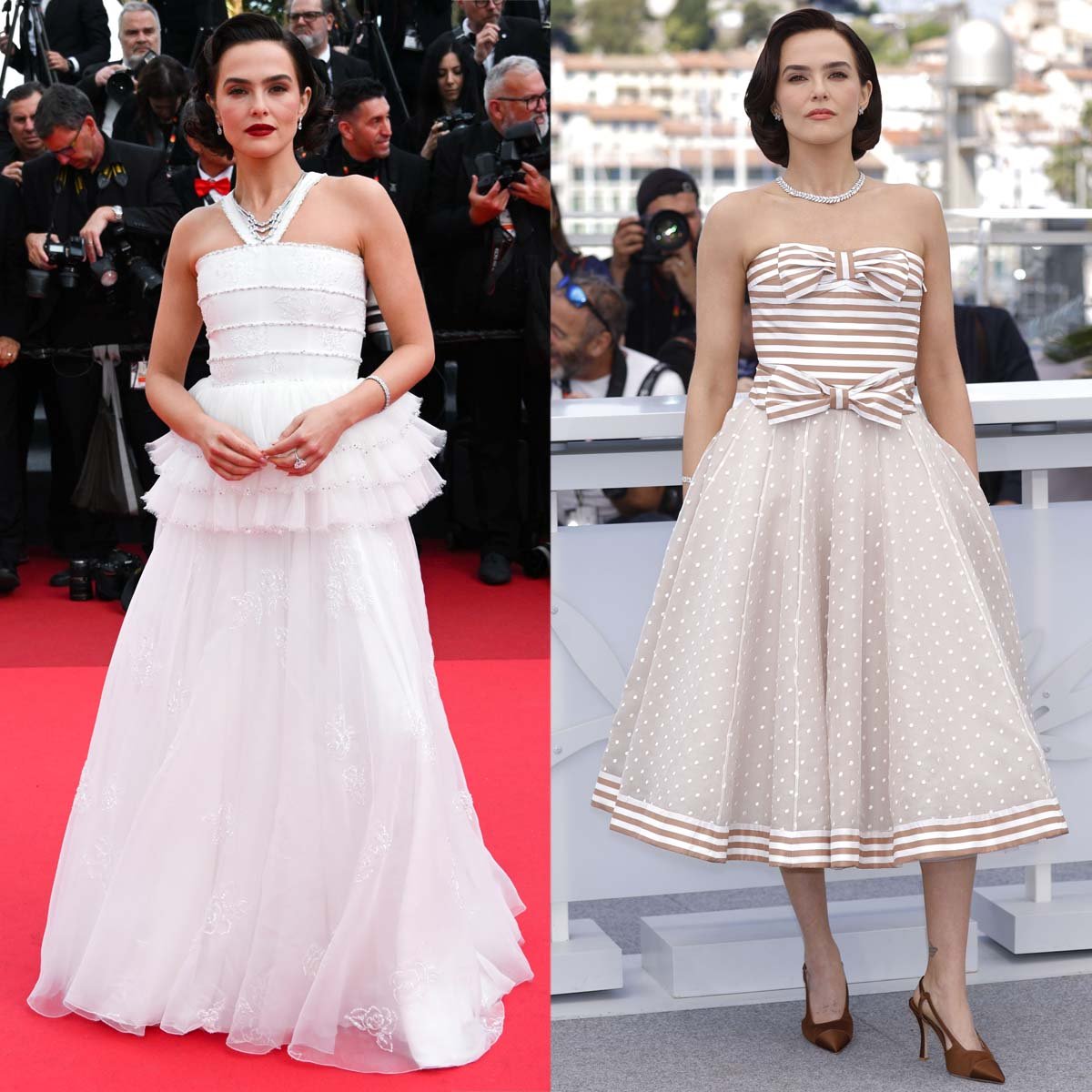 Zoey Deutch channels her inner Jean Seberg at the 78th Cannes Film Festival, stunning in vintage-inspired Chanel looks paired with elegant Christian Louboutin and custom Chanel heels