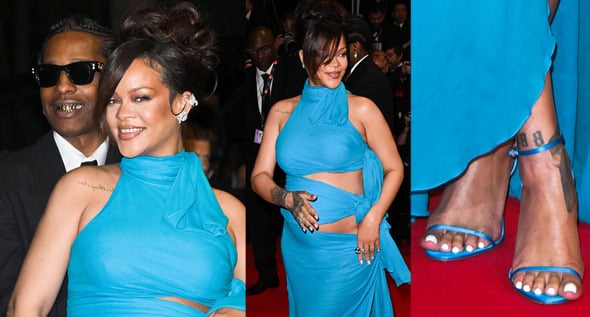 Rihanna Flaunts Baby Bump in Stunning Blue Alaïa Dress at A$AP Rocky’s Highest 2 Lowest Premiere