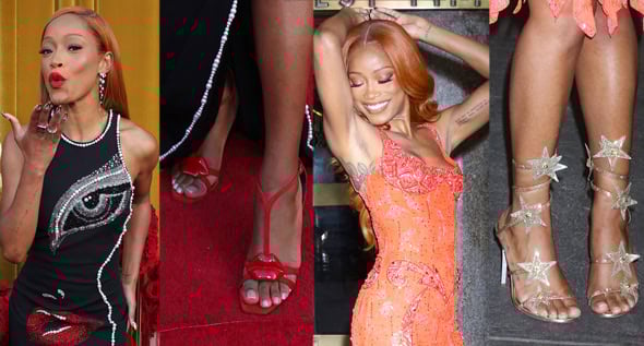 Keke Palmer Wows in in Balmain Red Lip Heels and Face-Motif Gown at Hollywood Unlocked Awards
