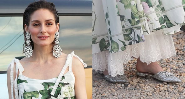 Olivia Palermo Welcomes Summer in Ivy-Print Alice + Olivia Dress and Miu Miu Crystal Mules