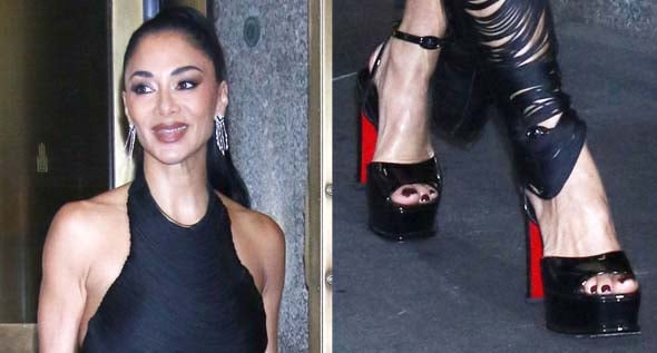 Nicole Scherzinger Turns Heads in Herve Leger Shredded Black Dress and Christian Louboutin Amali Alta Heels