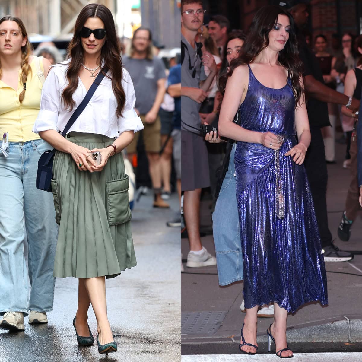 Anne Hathaway looks effortlessly chic in Sacai and Rabanne outfits while filming on the set of The Devil Wears Prada 2