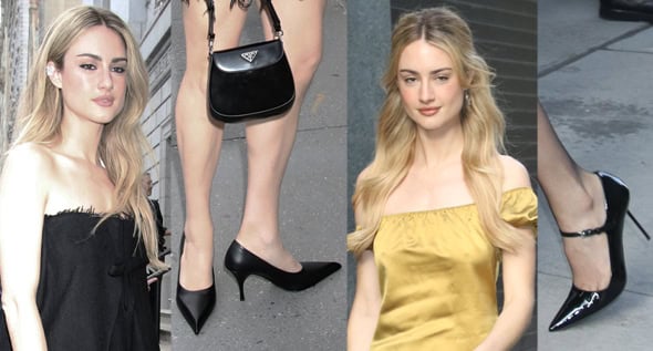 Grace Van Patten Shows Off Her Legs in Prada and Miu Miu Mini Dresses With Classic Pumps at The Twisted Tale of Amanda Knox Press Tour