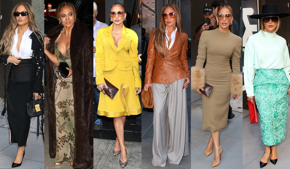 Jennifer Lopez promotes Kiss of the Spider Woman in a series of striking monochromatic ensembles from Thom Browne, Harris Reed, Dior, Ralph Lauren, Harithand, and Willy Chavarria with heels from Rodo, Jimmy Choo, Andrea Wazen, Dolce & Gabbana, and Christian Louboutin