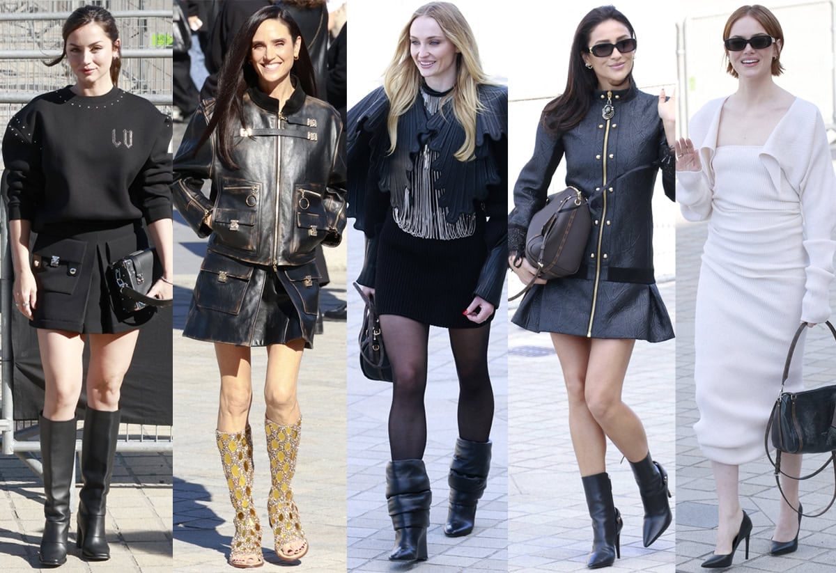 Ana de Armas, Jennifer Connelly, Sophie Turner, Shay Mitchell, and Emma Stone wow in structured outfits, boots, and pumps at the Louis Vuitton Paris Fashion Week Womenswear Spring/Summer 2026 presentation