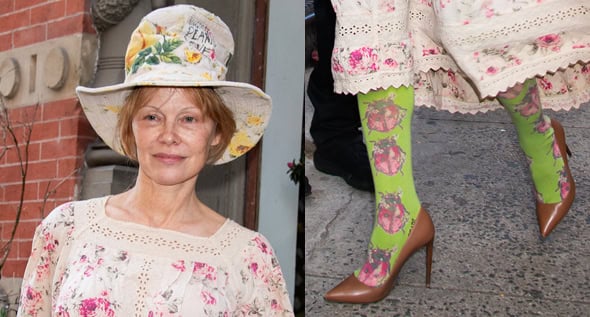 Pamela Anderson’s Whimsical Magnolia Pearl Moment: Floral Dress, Ladybug Socks, and Brown Pumps Steal the Spotlight at Sonsie Pop-Up