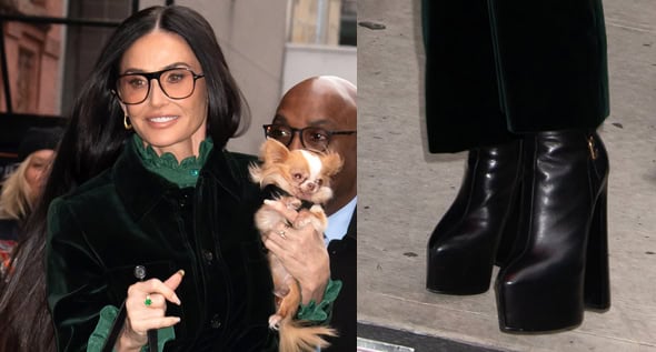 Demi Moore Steps Out in Saint Laurent Velvet and Sky-High Platform Boots for Fall 2025 Style Perfection