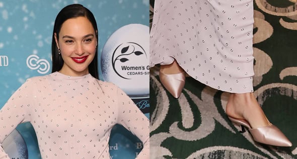Gal Gadot Brings Winter Chic in a Crystal-Studded Altuzarra Gown and Champagne Satin Pumps at the Cedars-Sinai Snow Ball Gala