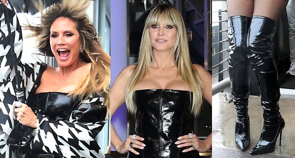 Heidi Klum’s Iconic Halloween Look: Dazzling in Retrofête Patent Leather Dress & Le Silla Thigh-High Boots