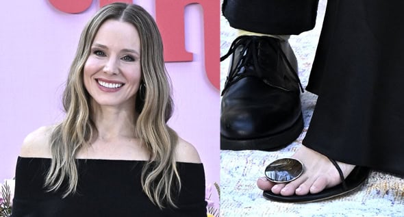 Kristen Bell Radiates Soft Minimalism in Christopher Esber’s Off-the-Shoulder LBD and Tiger’s Eye Sandals