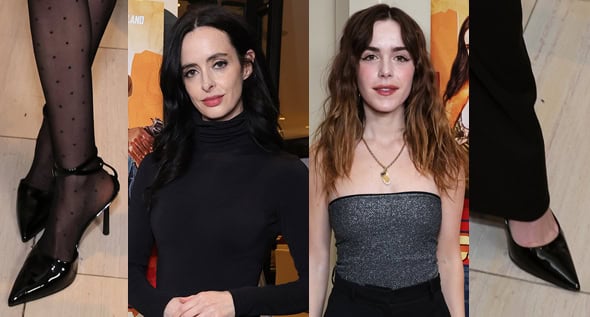 Krysten Ritter and Kiernan Shipka Exude Monochrome Chic in Black Designer Ensembles and Pumps at Stone Cold Fox Los Angeles Screening