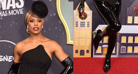 Laverne Cox Redefines Holiday Glam in Archival Mugler and Garo Sparo Pantaboots at A Very Jonas Christmas Movie Premiere