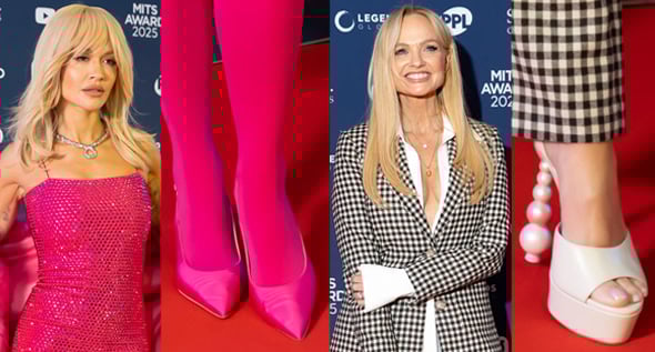Rita Ora in Barbie-Pink Russell & Bromley Pumps and Emma Bunton in Pearlized Sophia Webster Sandals Steal the Show at the Music Industry Trust Awards