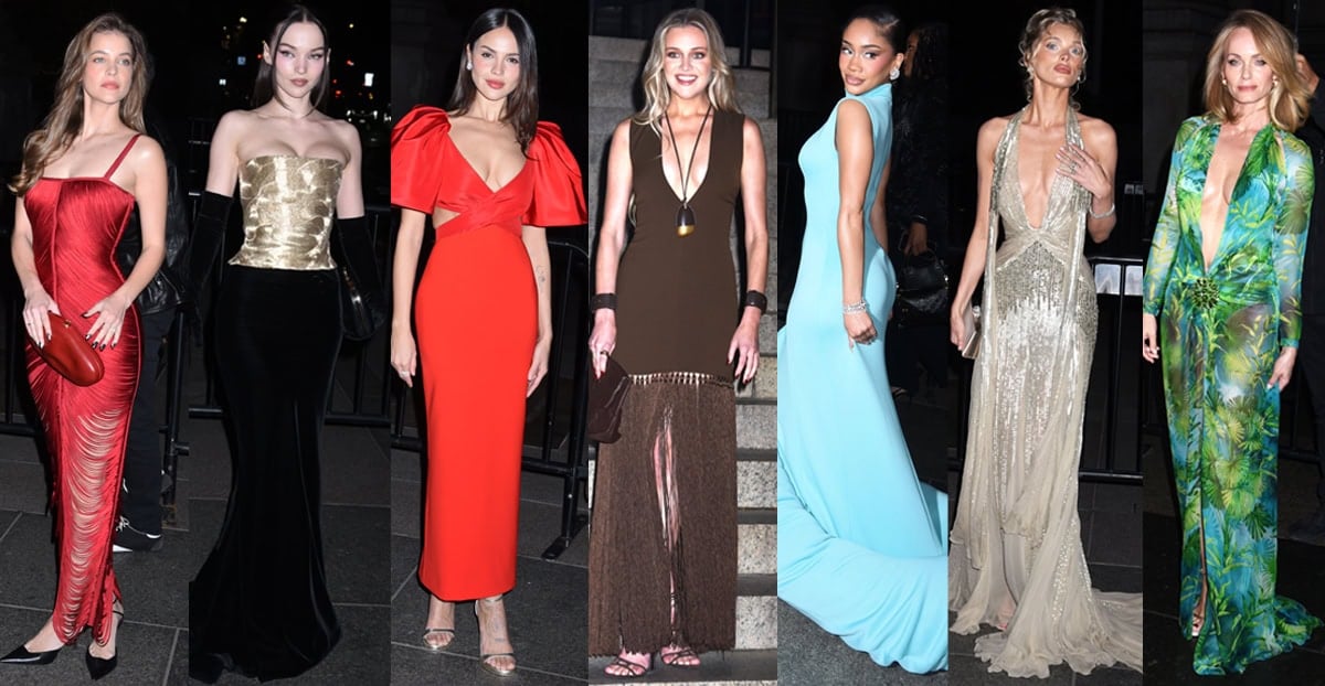 Barbara Palvin, Dove Cameron, Eiza Gonzalez, Kelsea Ballerini, Saweetie, Elsa Hosk, and Amber Valletta wearing stunning heels and gowns at the 2025 CFDA Awards at The American Museum of Natural History