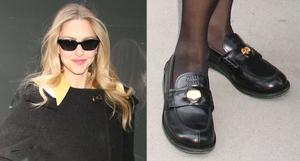 Amanda Seyfried’s Chic Winter Ensemble for The Testament of Ann Lee Promotion: Archival Miu Miu Coat, Tights, and Penny Loafers