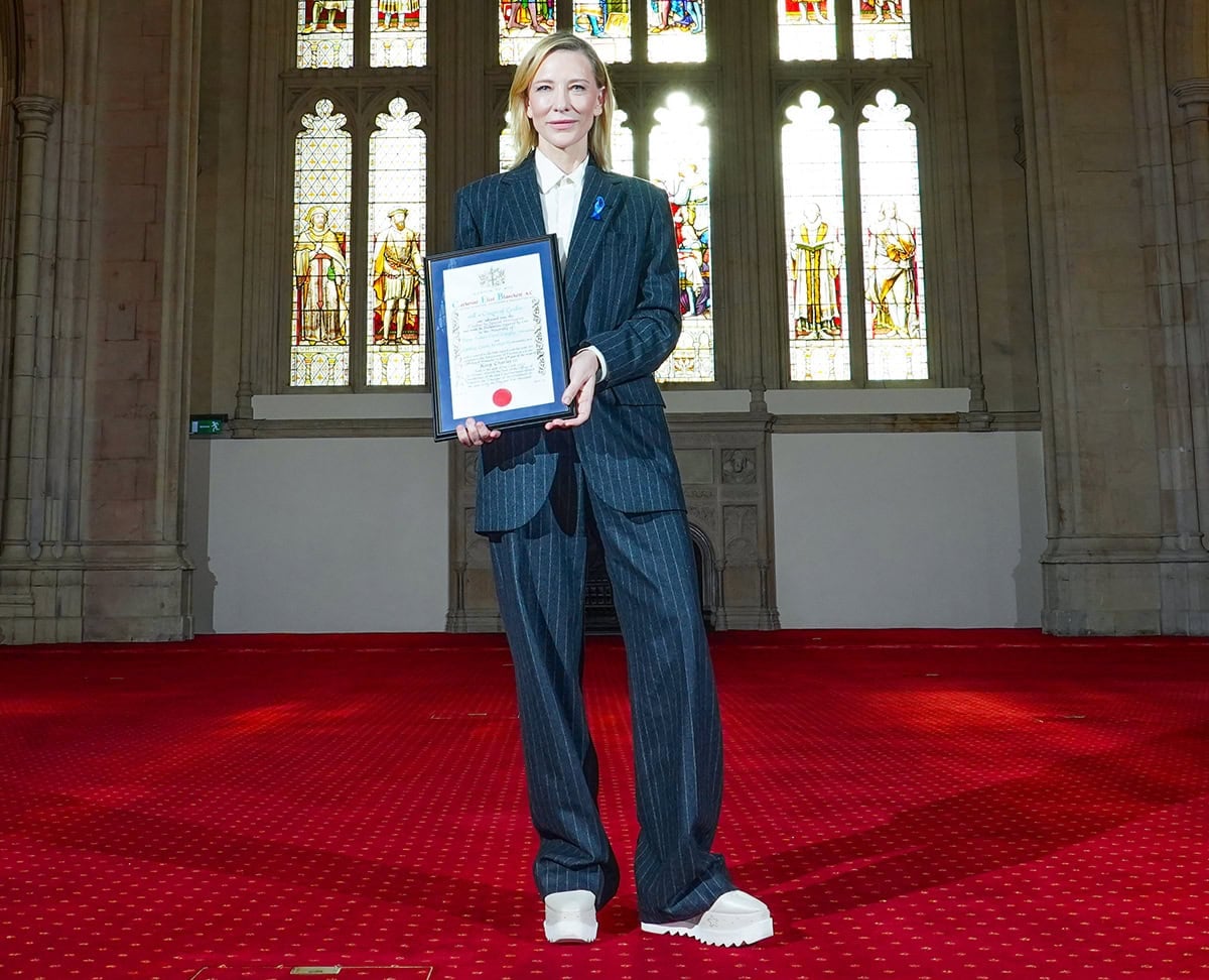 Cate Blanchett receives the Freedom of the City of London honor in recognition of her contribution to drama and campaigning work on humanitarian and global environmental issues, in the Old Library at the Guildhall in London