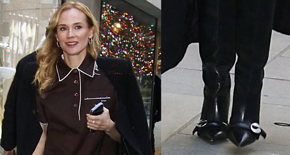 Diane Kruger Shows How to Elevate Leggings With a Brown Prada Top and Coperni Knee-High Boots