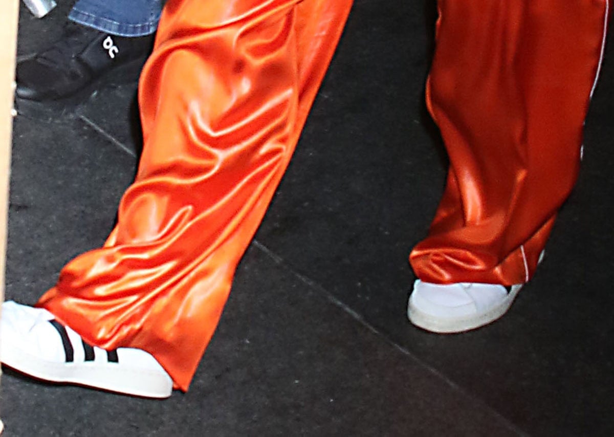 Gwyneth Paltrow goes the sporty route in the Adidas “Jabbar Hi” sneakers ahead of her appearance on Late Night with Seth Meyers