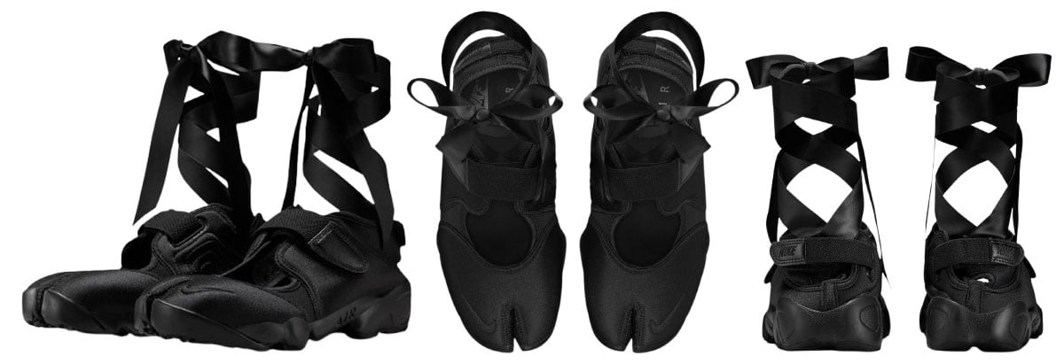 Nike “Air Rift” sneakerinas soften the brand’s iconic split-toe silhouette with ballet-style ribbon ties and a lightweight, performance-inspired sole