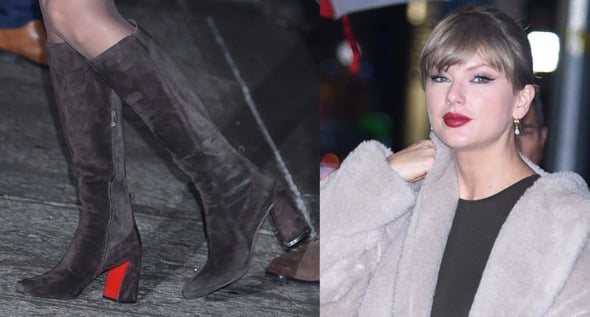 Preppy Winter Style: Taylor Swift Pairs Christian Louboutin Suede Knee-High Boots With Cozy Neutrals While Promoting Her Eras Tour Docuseries