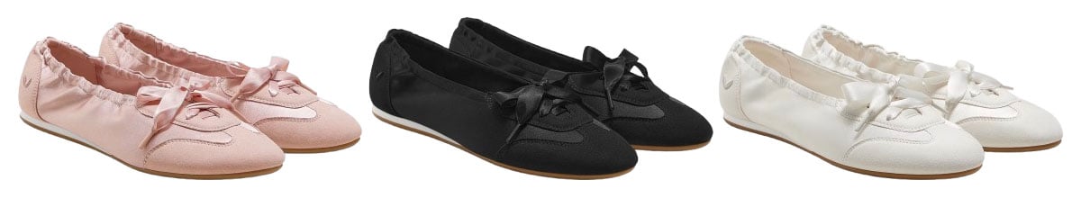 Vivaia “Yanka” sneakerinas feature a minimalist ballet-flat silhouette with soft recycled satin uppers, elasticated edges, and lightweight soles designed for everyday comfort