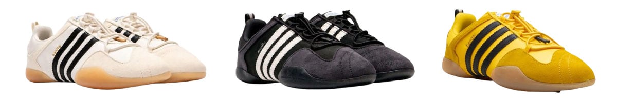 The Bad Bunny x Adidas “Benito Ballerina” sneakers fuse a ballet-inspired silhouette with streetwear detailing, finished with gum soles and layered textures