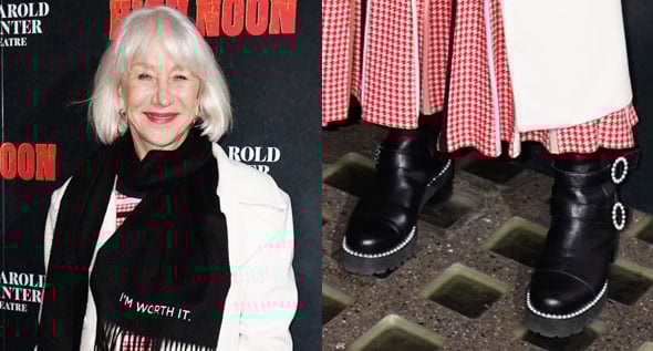 Dame Helen Mirren Pairs Pearl-Trimmed Russell & Bromley Biker Boots With Cozy Winter Layers at High Noon Opening Night