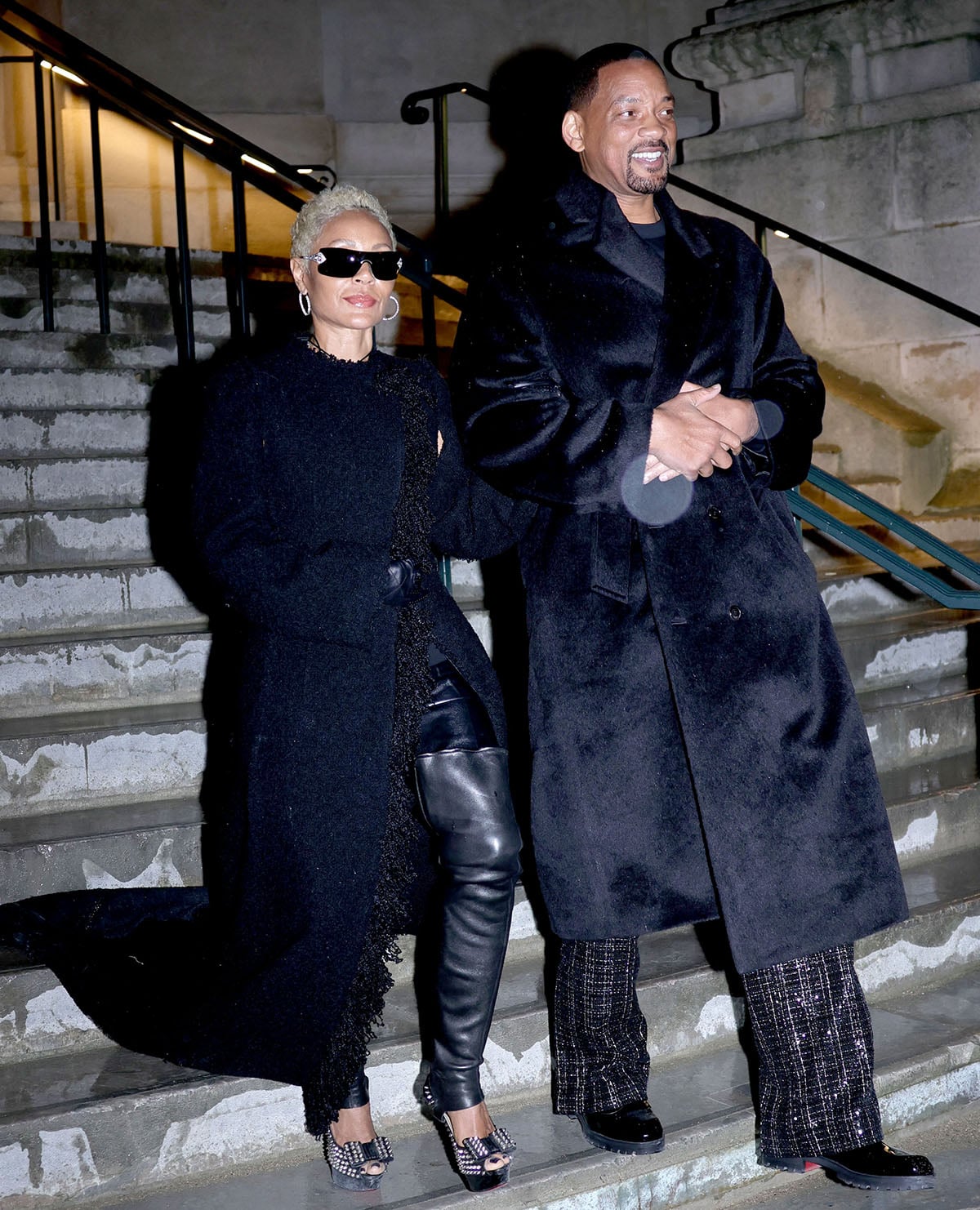 Jada Pinkett-Smith and Will Smith leaving Grand Palais, where their son Jaden Smith presented his debut collection as Christian Louboutin's creative director, during Paris Men's Fashion Week