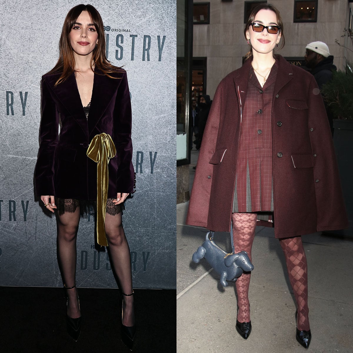 Kiernan Shipka spotlights her leg-lengthening style in mini dresses paired with tights and pointed-toe pumps while promoting Industry Season 4 in New York City on January 8, 2026