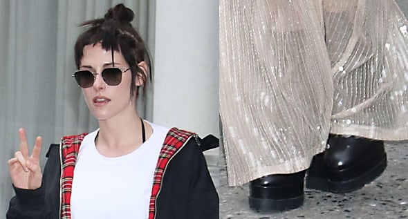 Kristen Stewart Makes a Revealing, See-Through Dress from The New Arrivals Feel Tough-Chic with Casadei Boots