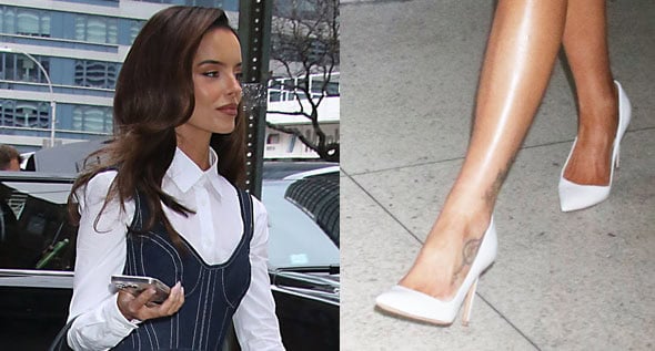 Maura Higgins Pairs Sculptural Mugler Mini Dress With Classic White Pumps in NYC