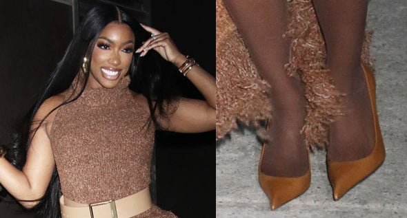 Porsha Williams Proves Brown is the New Black in Zuleyha Kuru & Saint Laurent Elysée Pumps