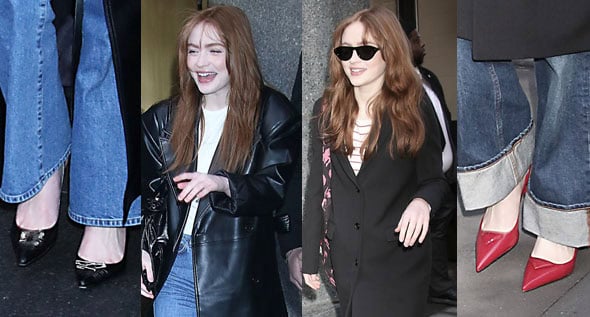 Sadie Sink Pairs Wide-Leg Jeans With Archival 2001 Dolce & Gabbana Safety-Pin Pumps