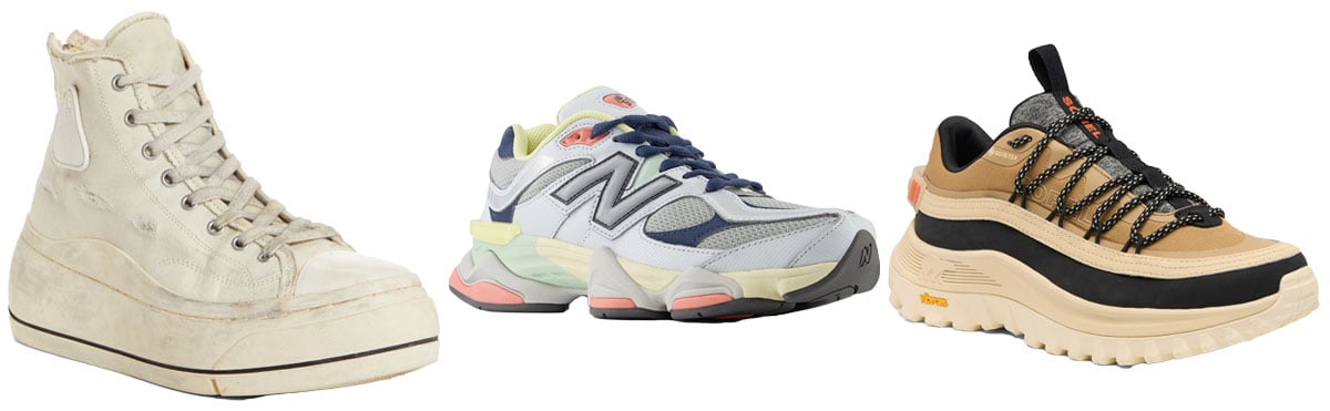 Chunky dad sneakers with exaggerated soles and layered panels illustrated how oversized silhouettes dominated casual footwear before feeling visually heavy by 2026