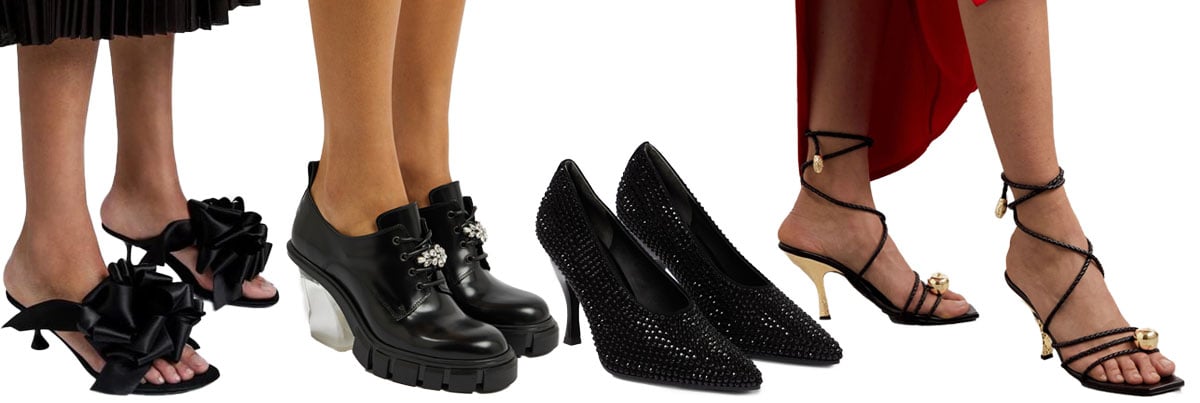 Proenza Schouler Rose-Embellished Sandals; Simone Rocha Embellished Brogue Pumps; Tory Burch Crystal Pumps; Bottega Veneta Adam Embellished Sandals