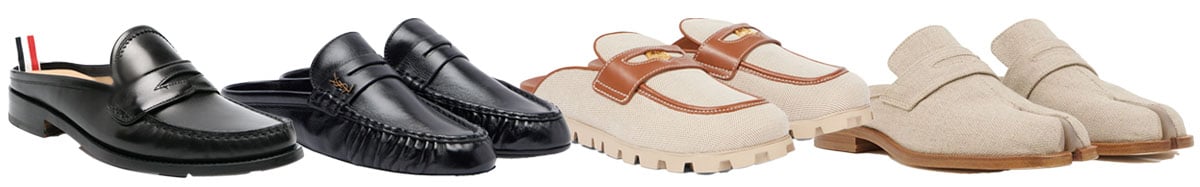 Thom Browne Penny Loafer Mule; Saint Laurent Le Loafer Leather Mules; Miu Miu Leather-Trimmed Canvas Mules; Maison Margiela Tabi City Loafer Mules