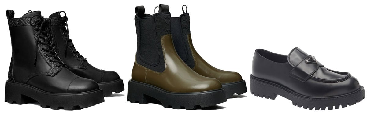 Lug-sole boots and loafers demonstrated how heavy traction soles once added edge before lighter, more refined bases became preferred